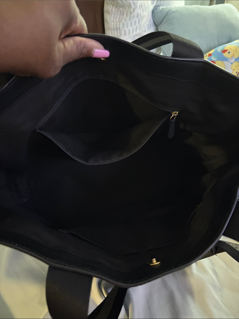 Coach Black Tote with Silver Trim and Snap Closure - Picture 5 of 9